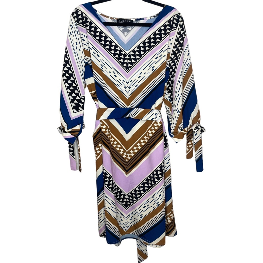Eloquii Bold Geometric Print Bow Sleeve Knee Length Shift Dress Size 20